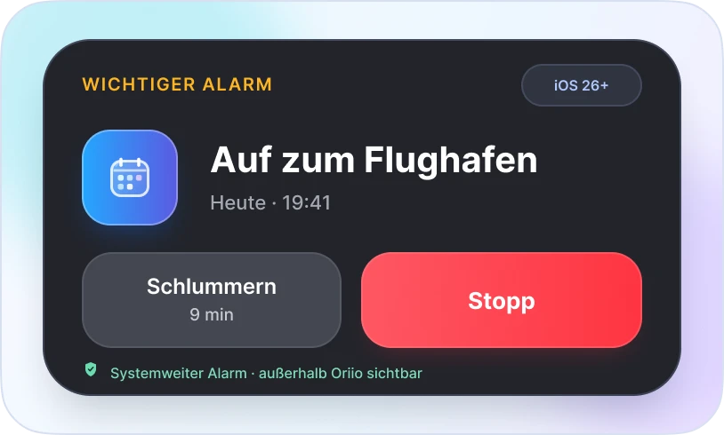 Wichtiger Oriio-Alarm über dem Focus-Widget