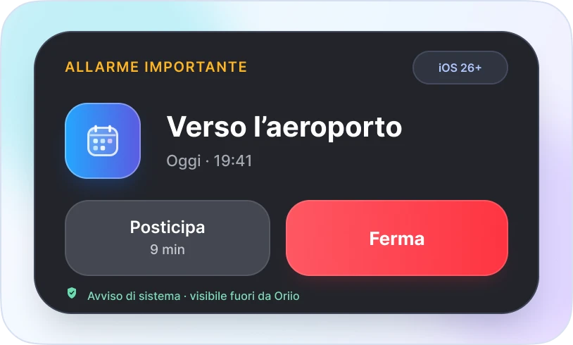 Sveglia importante di Oriio sopra il widget Focus