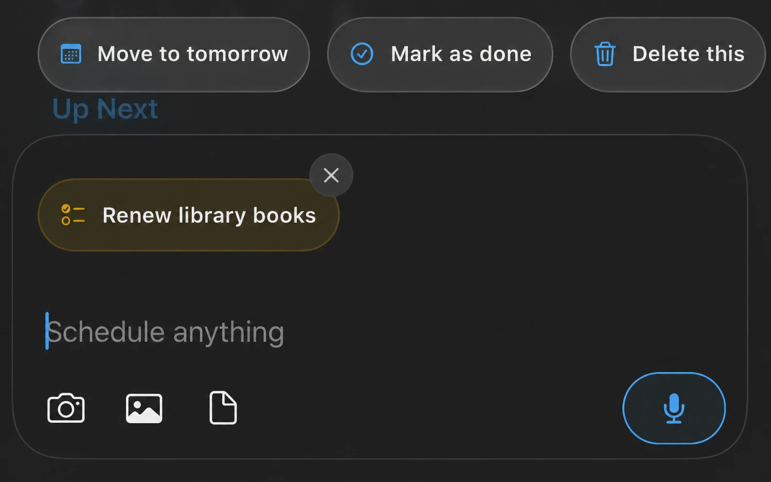 Oriio Smart Prompts suggesting actions for a reminder