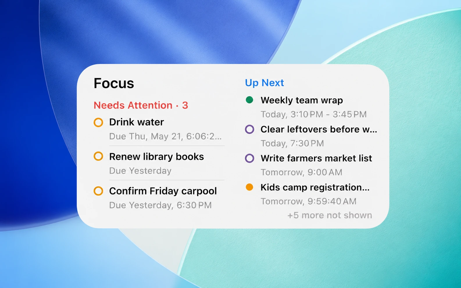Oriio Focus widget on the Home Screen