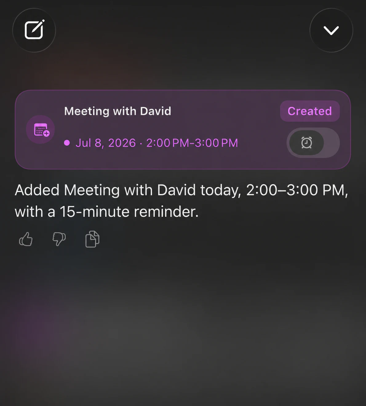 Oriio showing the event created by an AI request